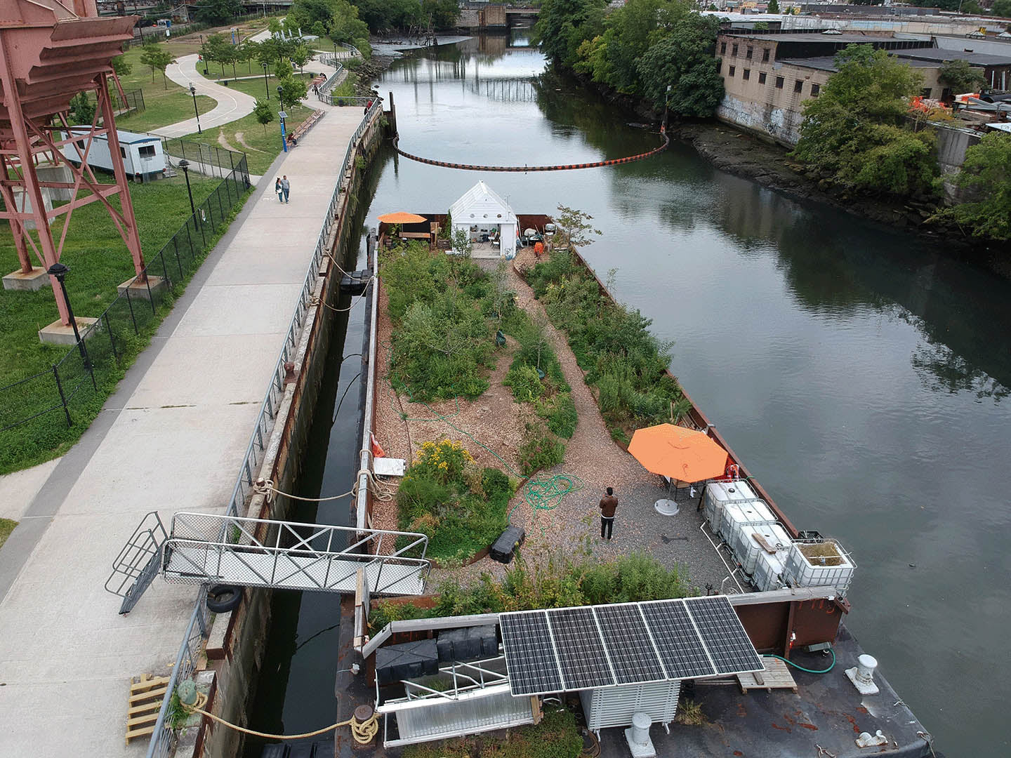 Artist and Activist Mary Mattingly, Large Scale Artwork, Public art, land art, native plants, landscape art, halophyte plants, plant art, art commission, rising sea levels, climate change art, eco art, art and ecology, NYC climate change, barge art, sculpture park commission