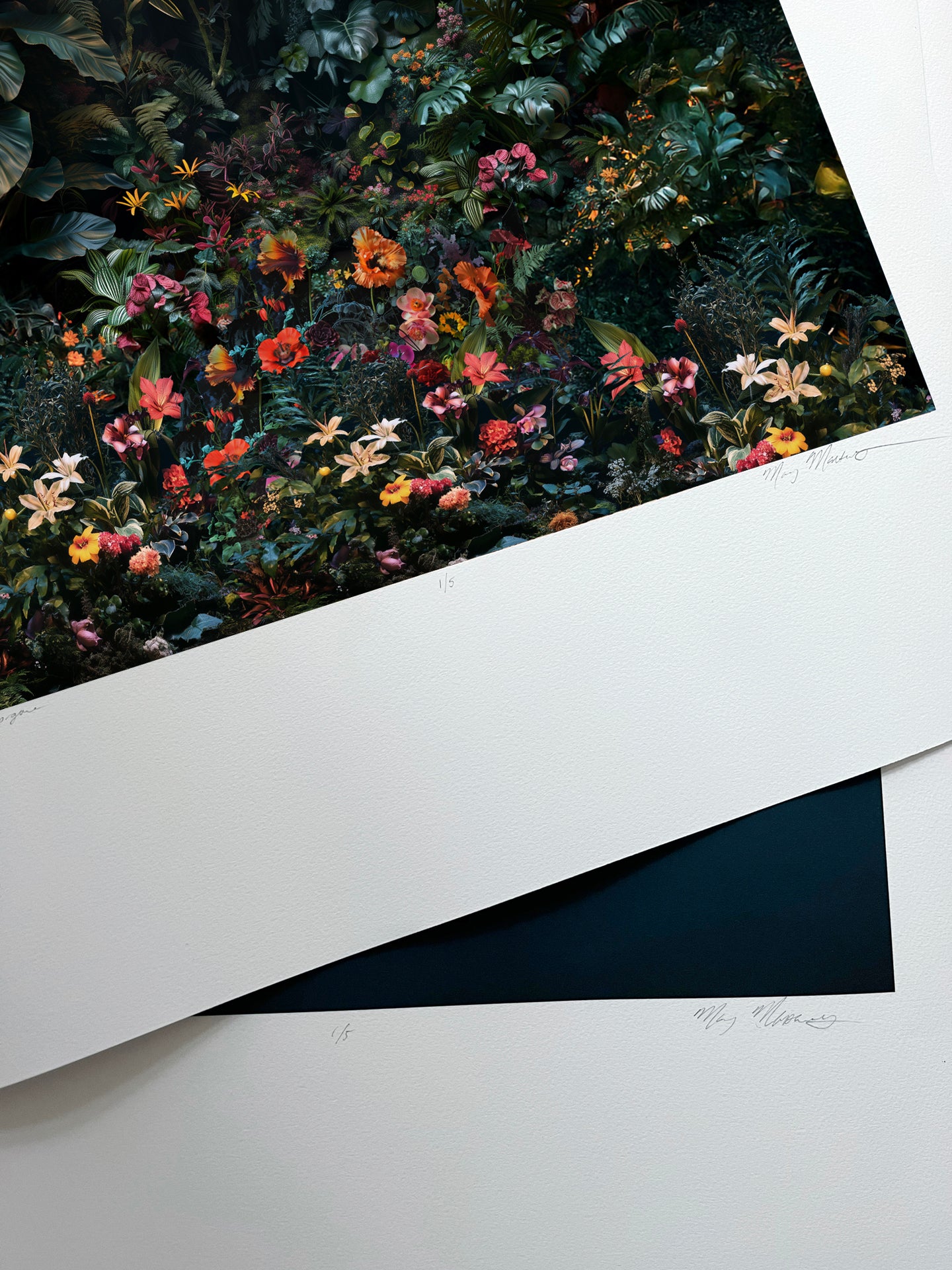 Close-up of a floral artwork with vibrant colors on a white background