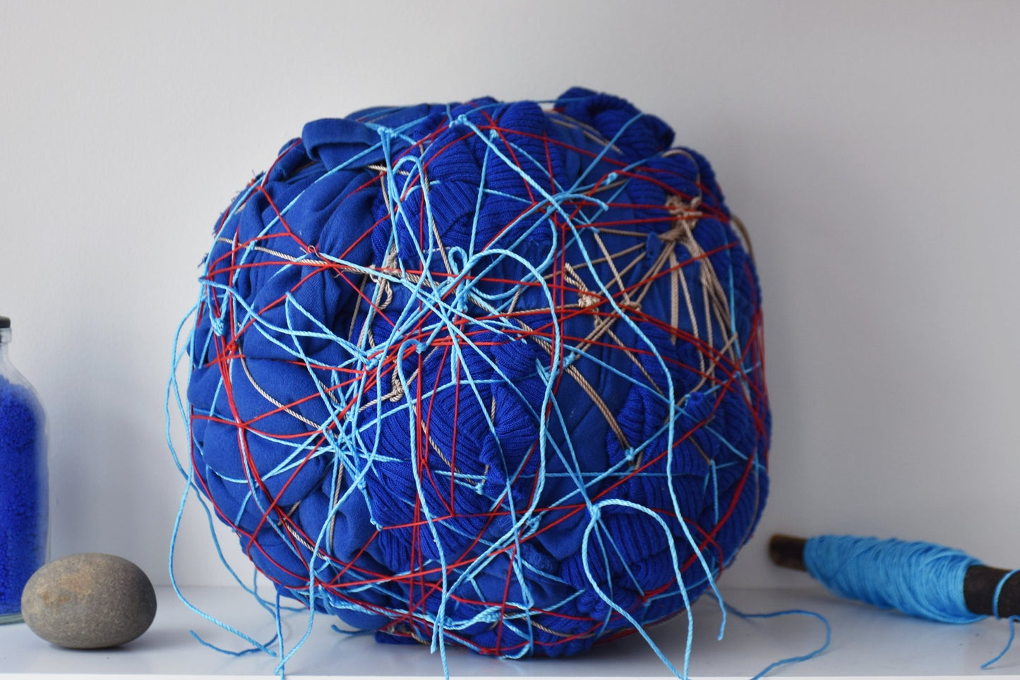 mary mattingly, artist, cobalt, blue soft sculpture, textile sculpture